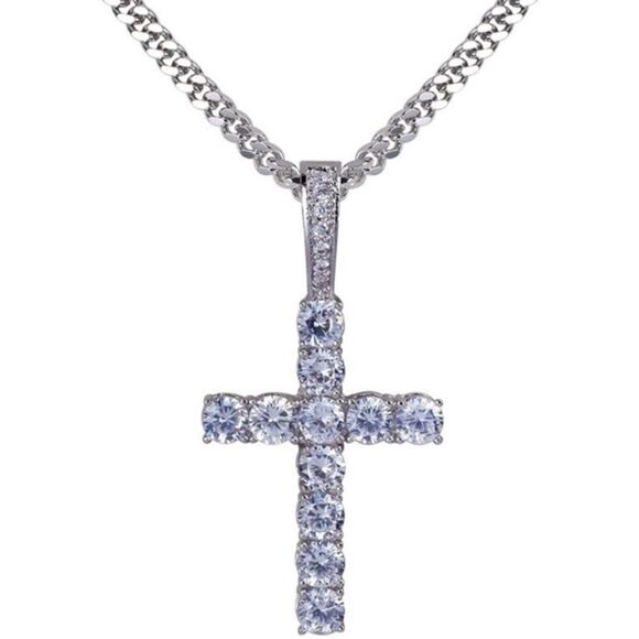 NEW Diamond Cross  Rope or Cuban Chain Necklace - Picture 1 of 9